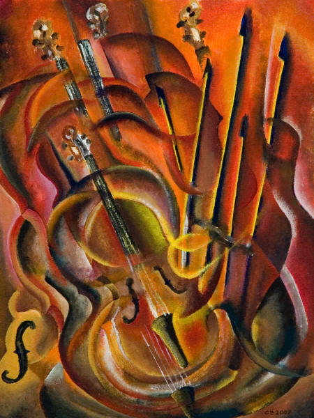 Acrilico su carta dal titolo "Vibrazioni d'un violino" di Bruno Civran