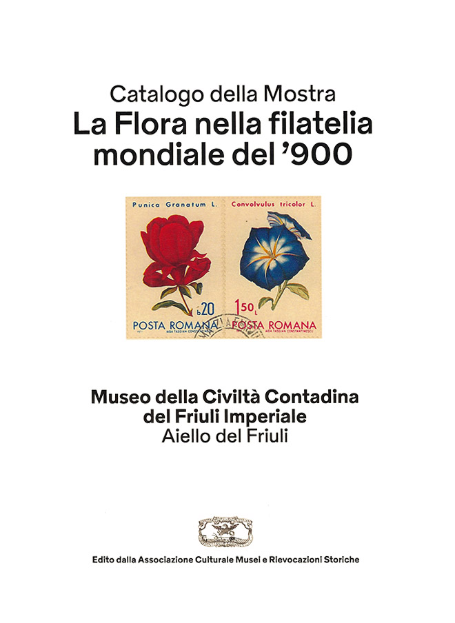 Copertina della pubblicazione "La flora nella filatelia mondiale del '900", edito dall'associazione Culturale Musei e Rievocazioni storiche
